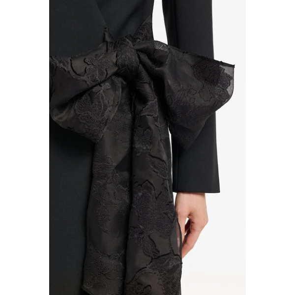 Black Double Wool Bow Dress - Image 5