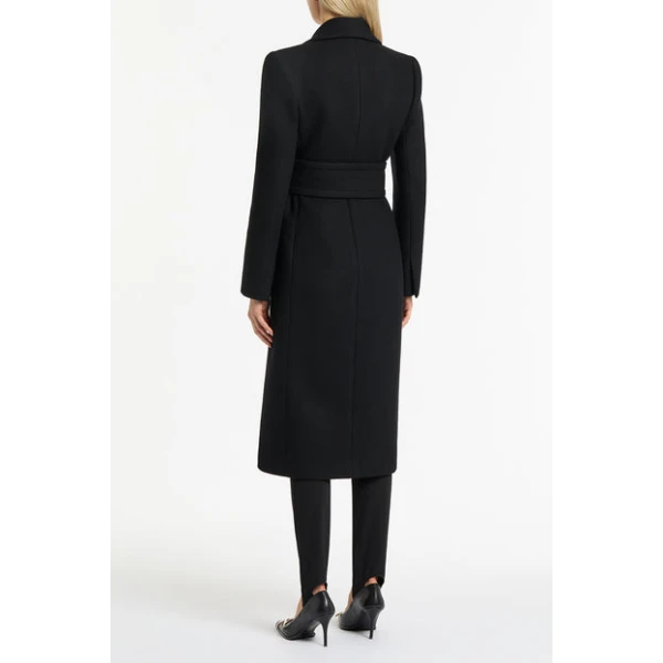 Black Italian Wool Belted Coat - Image 3