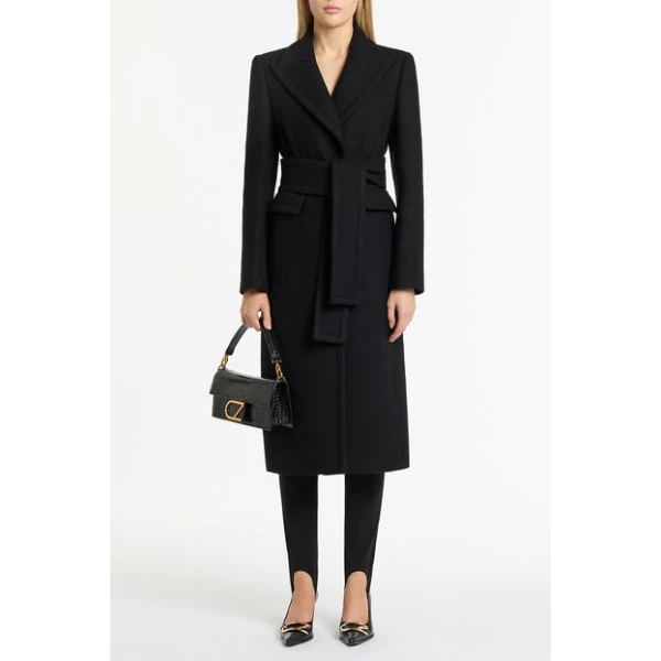 Black Italian Wool Belted Coat - Image 4