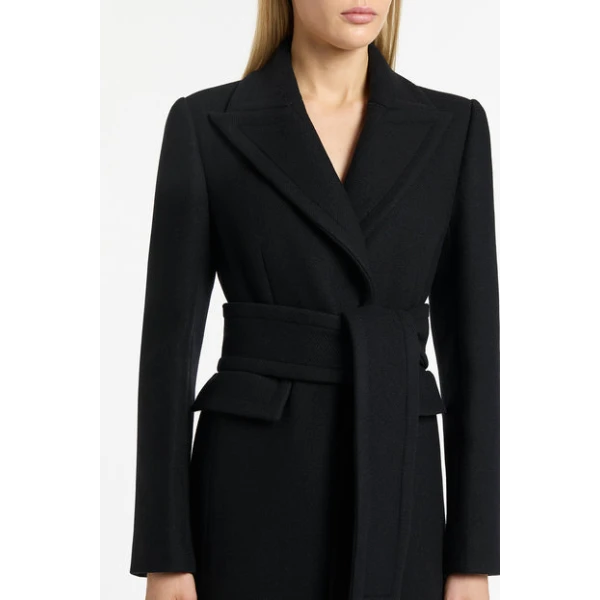 Black Italian Wool Belted Coat - Image 5