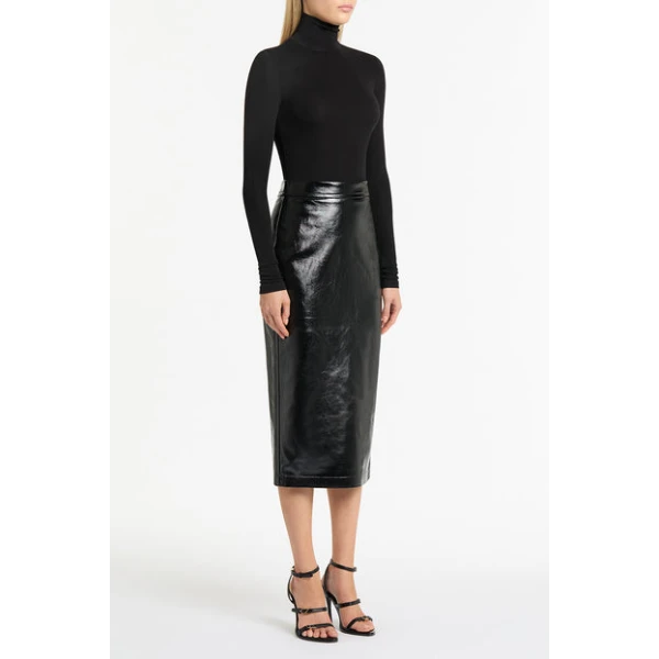Black Lustro Leather Midi Skirt - Image 4