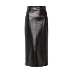 Black Lustro Leather Midi Skirt