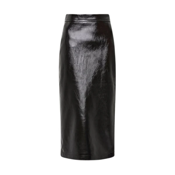 Black Lustro Leather Midi Skirt