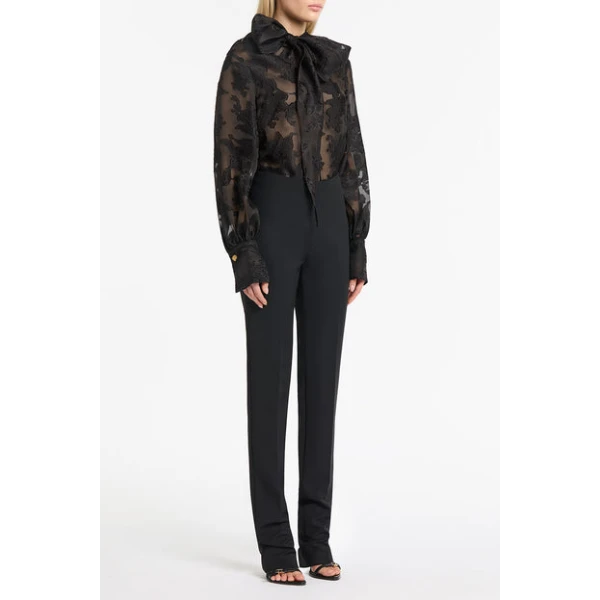 Black Silk Jacquard Striscia Blouse - Image 4