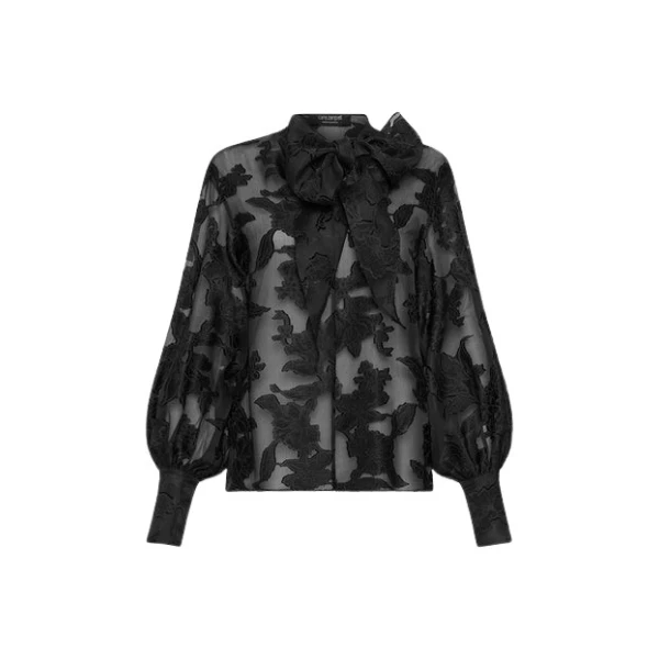 Black Silk Jacquard Striscia Blouse