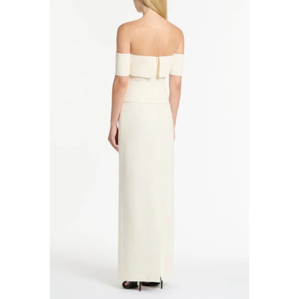 Ivory Crepe La Banda Off Shoulder Gown - Image 3