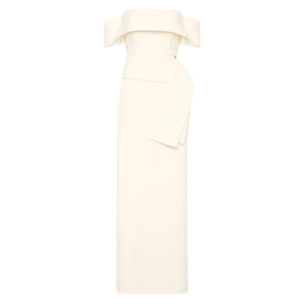 Ivory Crepe La Banda Off Shoulder Gown