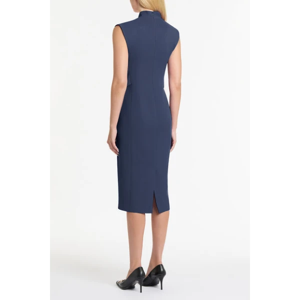 Navy Crepe Striscia Dress - Image 3