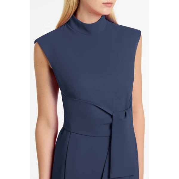 Navy Crepe Striscia Dress - Image 4
