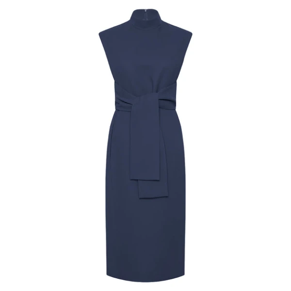 Navy Crepe Striscia Dress - Image 5