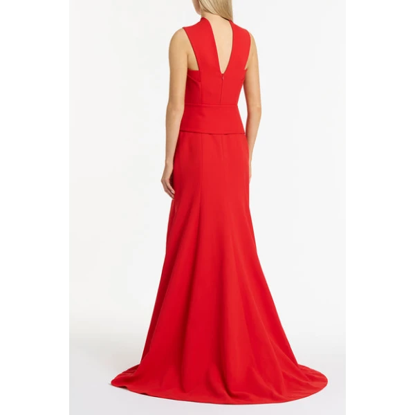 Red Crepe Fascia Cross Over Gown - Image 3