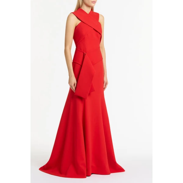 Red Crepe Fascia Cross Over Gown - Image 4