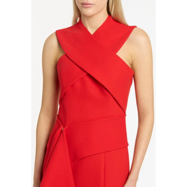 Red Crepe Fascia Cross Over Gown - Image 5