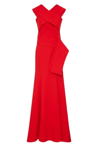 Carla-Zampatti-Red-Crepe-Fascia-Cross-Over-Gown13459_nobg Red Crepe Fascia Cross Over Gown - Image 1