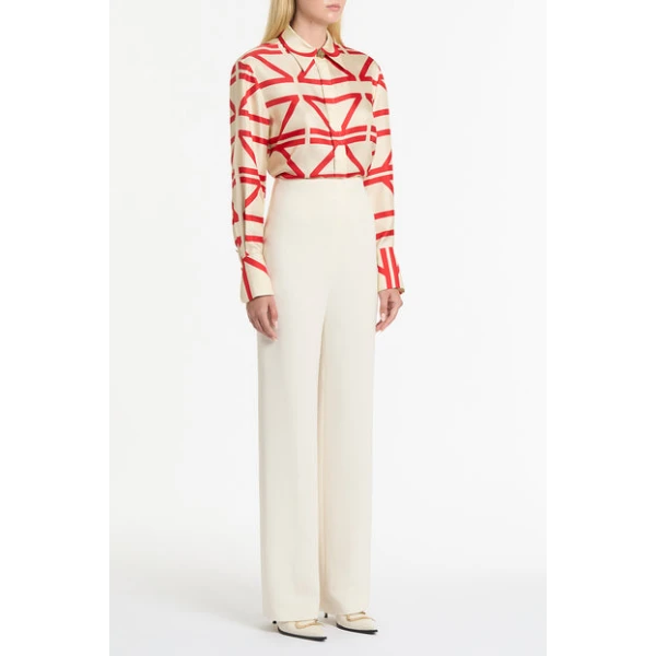 Red Logo Grid Silk Twill Relaxed Shirt - Image 4