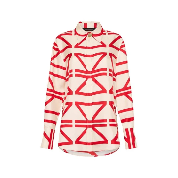 Red Logo Grid Silk Twill Relaxed Shirt