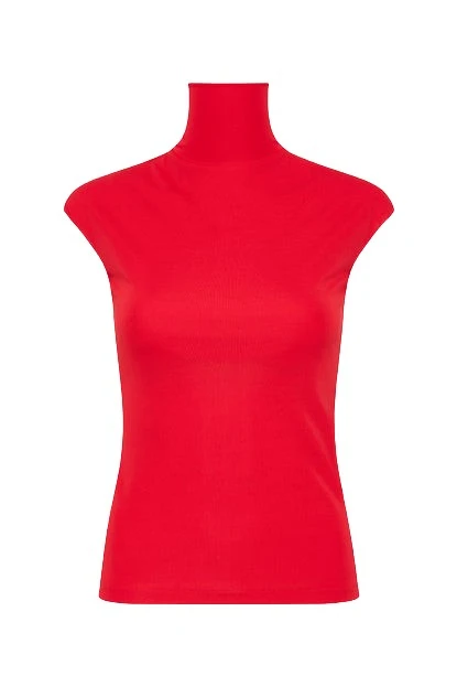 Carla-Zampatti-Red-Matte-Jersey-Extended-Polo61147_nobg Red Matte Jersey Extended Polo - Image 1