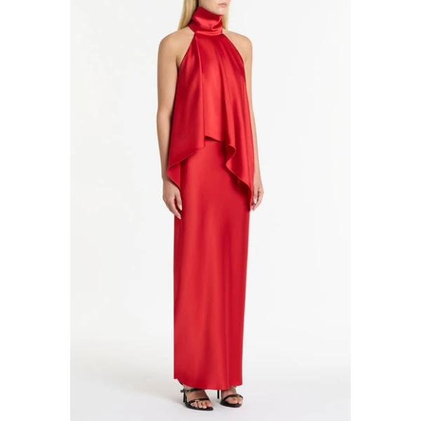 Red Satin Draped Halter Top - Image 4