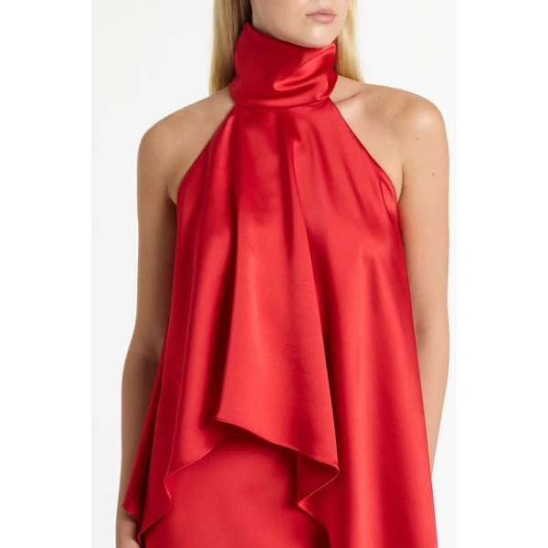 Red Satin Draped Halter Top - Image 5