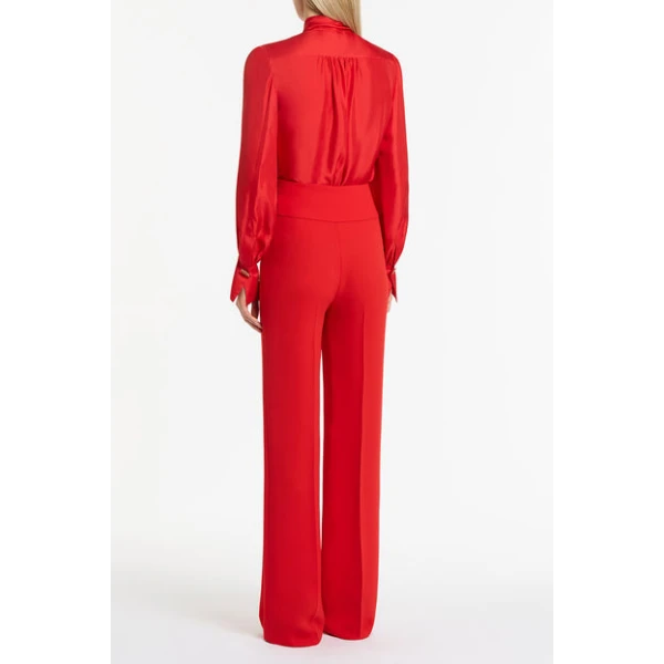 Red Silk Twill Bow Blouse - Image 3