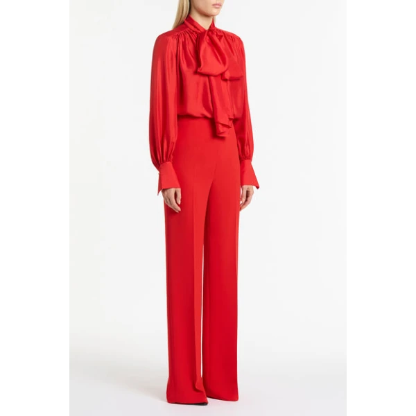 Red Silk Twill Bow Blouse - Image 4