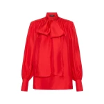Red Silk Twill Bow Blouse