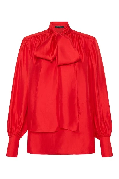 Carla-Zampatti-Red-Silk-Twill-Bow-Blouse90726_nobg Red Silk Twill Bow Blouse - Image 1