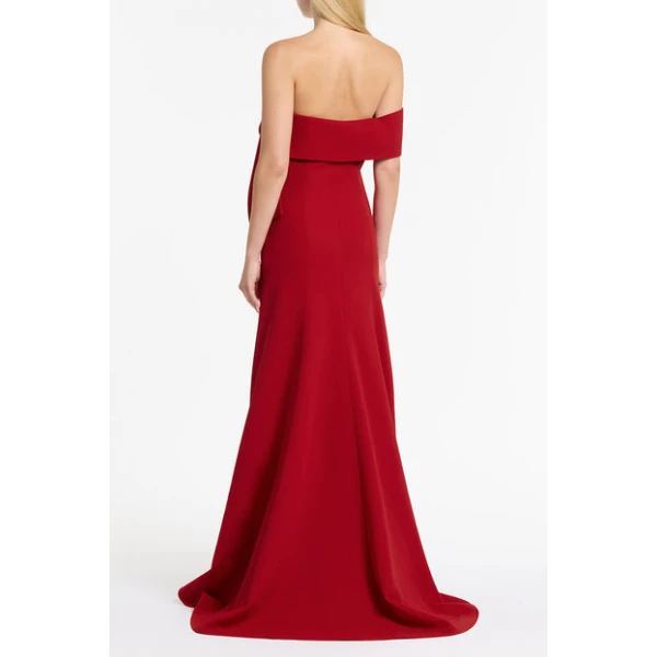 Scarlet Crepe Asymmetrical La Banda Gown - Image 3