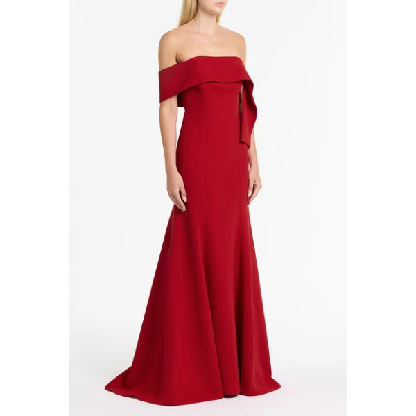 Scarlet Crepe Asymmetrical La Banda Gown - Image 4