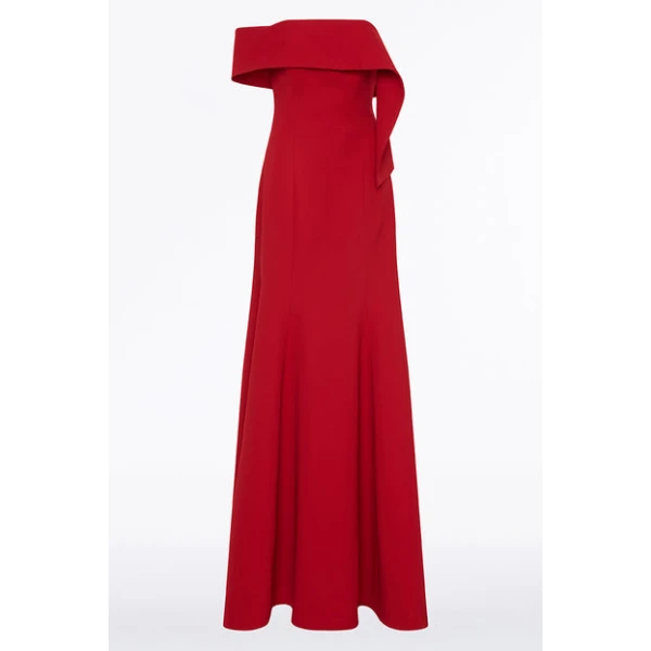 Scarlet Crepe Asymmetrical La Banda Gown - Image 5
