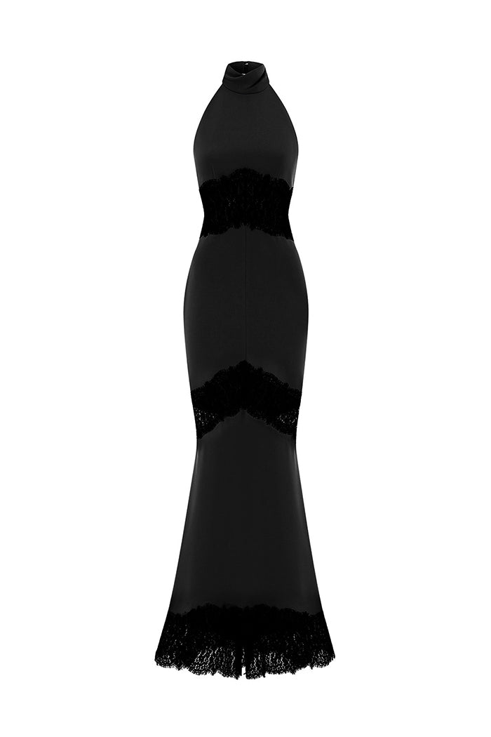 Rasario Crepe And Lace Maxi Dress With Cutouts