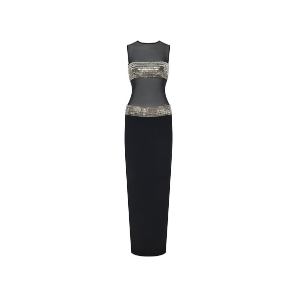 Rasario Crystal Embellished Crepe And Mesh Maxi Dress