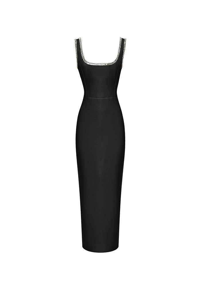 Rasario-Crystal-Embellished-Crepe-Long-Midi-Dress-With-A-Side-Slit Rasario Crystal Embellished Crepe Long Midi Dress With A Side Slit