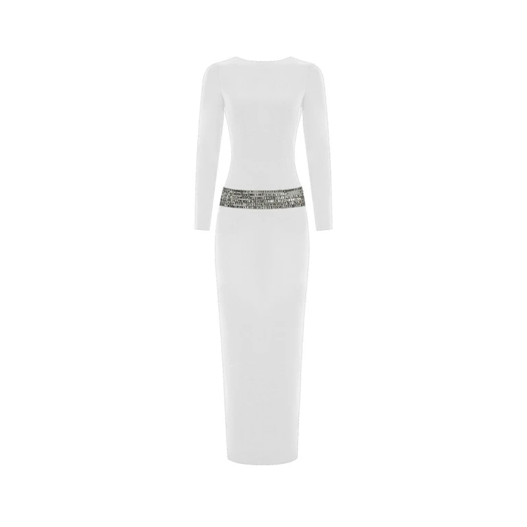 Rasario Crystal Embellished Crepe Maxi Dress With An Opened Back