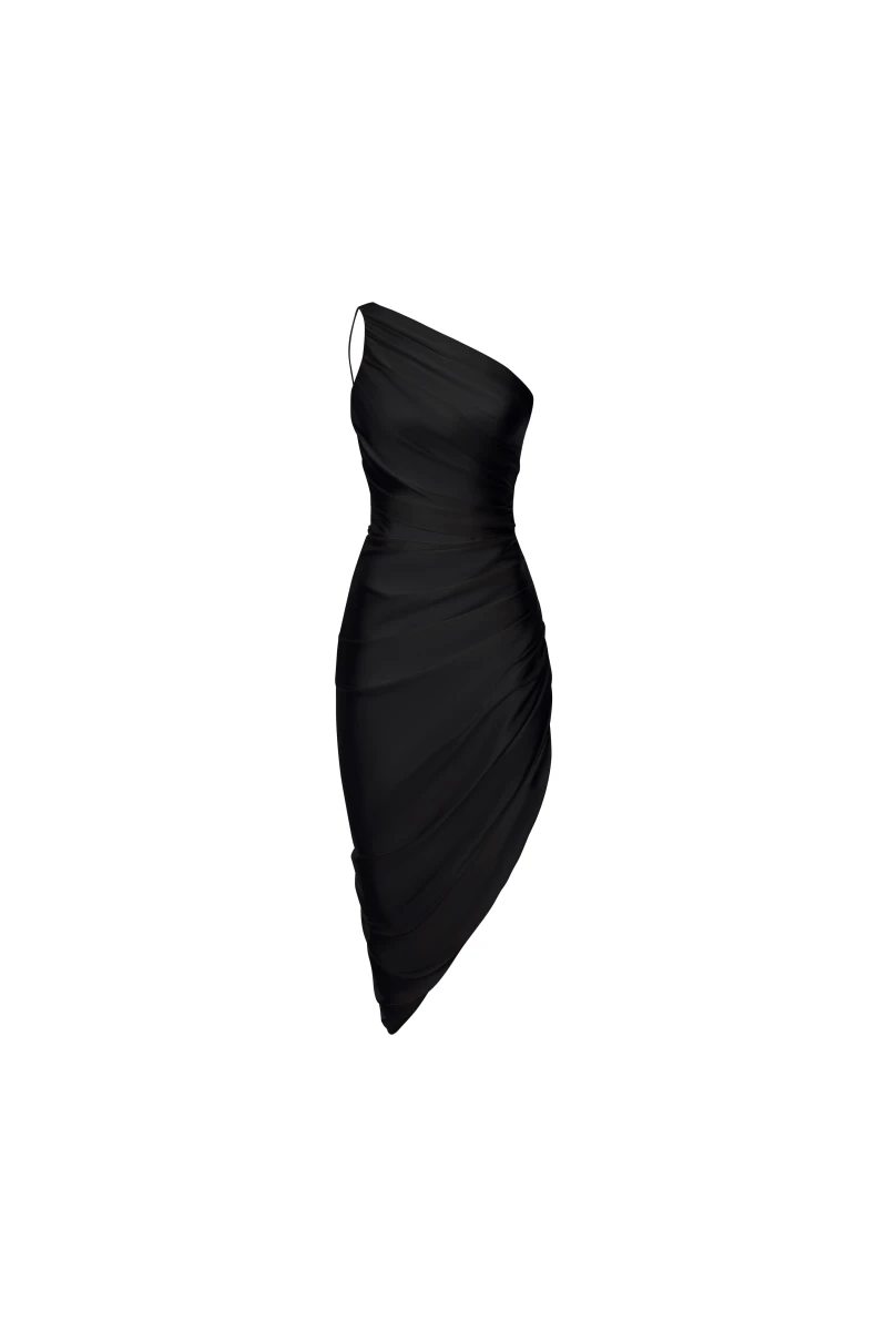 Rasario-Draped-Assymetric-Satin-Midi-Dress Rasario Draped Assymetric Satin Midi Dress