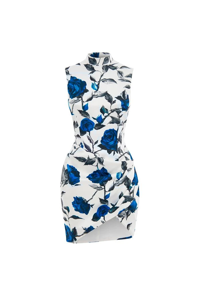 Rasario-Draped-Printed-Satin-Mini-Dress-With-An-Opened-Back Rasario Draped Printed Satin Mini Dress With An Opened Back