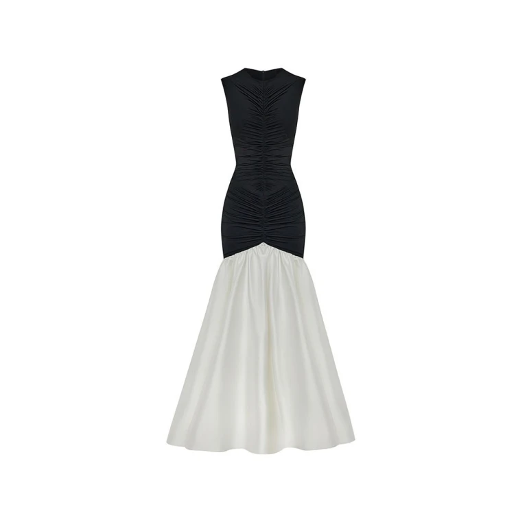 Rasario Draped Satin And Biflex Gown With A Train