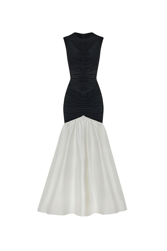 Rasario Draped Satin And Biflex Gown With A Train