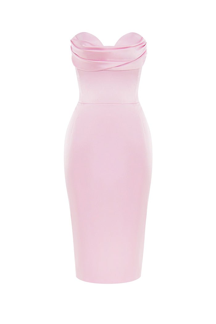 Rasario Draped Satin Corset Midi Dress