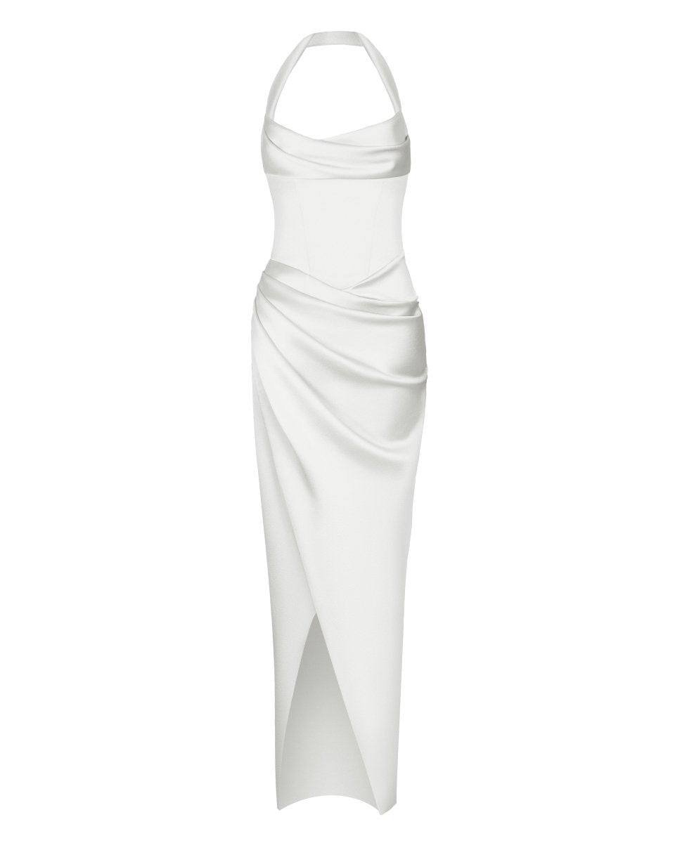 Rasario Draped Satin Gown With Straps