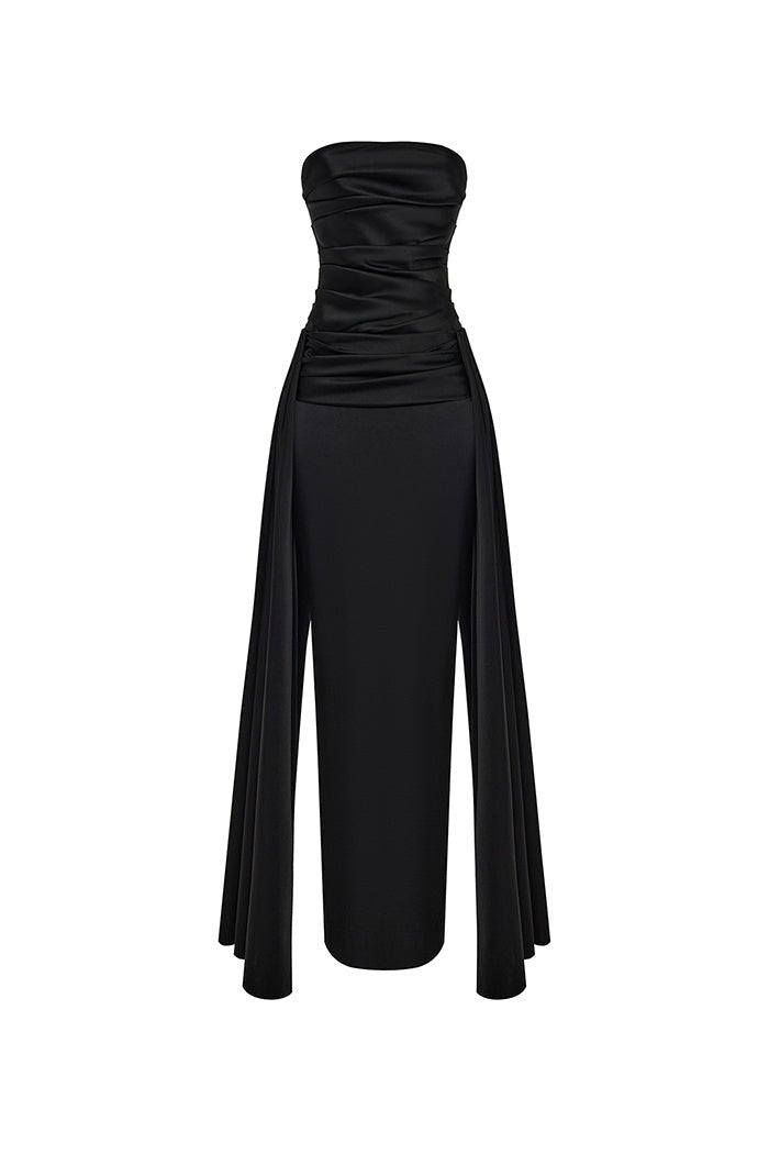 Rasario Draped Satin Maxi Dress With A Train