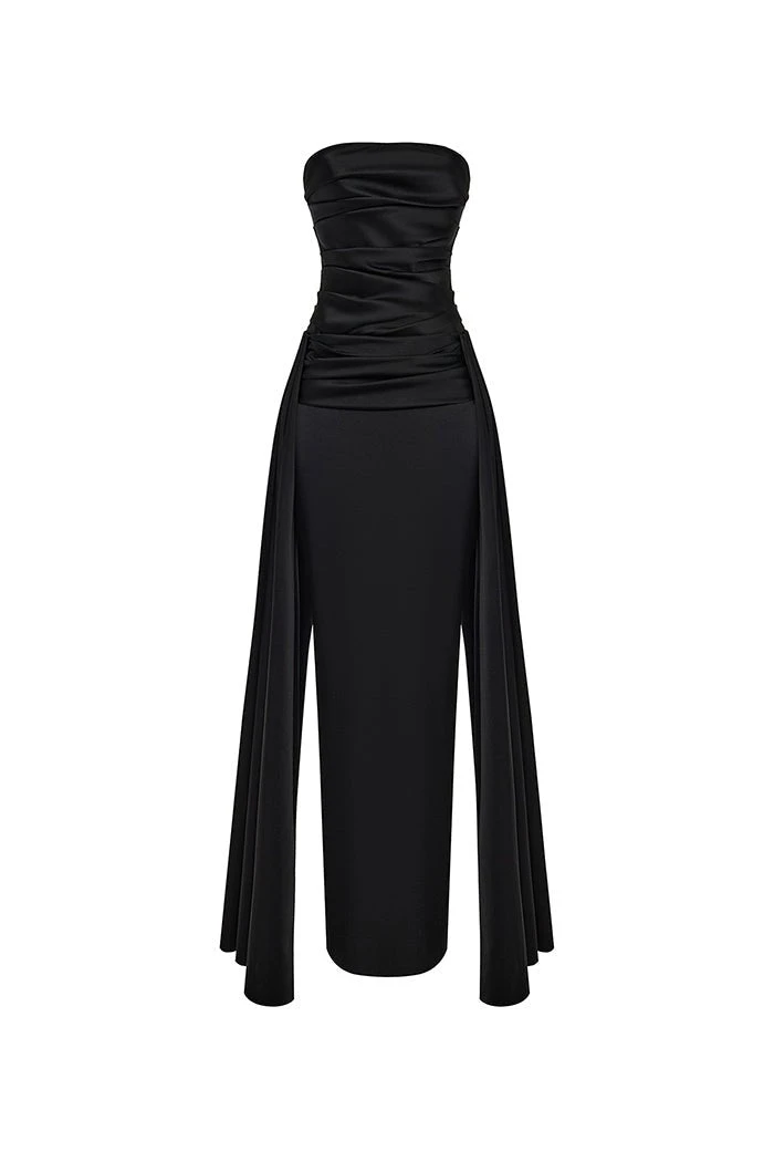 Rasario-Draped-Satin-Maxi-Dress-With-A-Train Rasario Draped Satin Maxi Dress With A Train