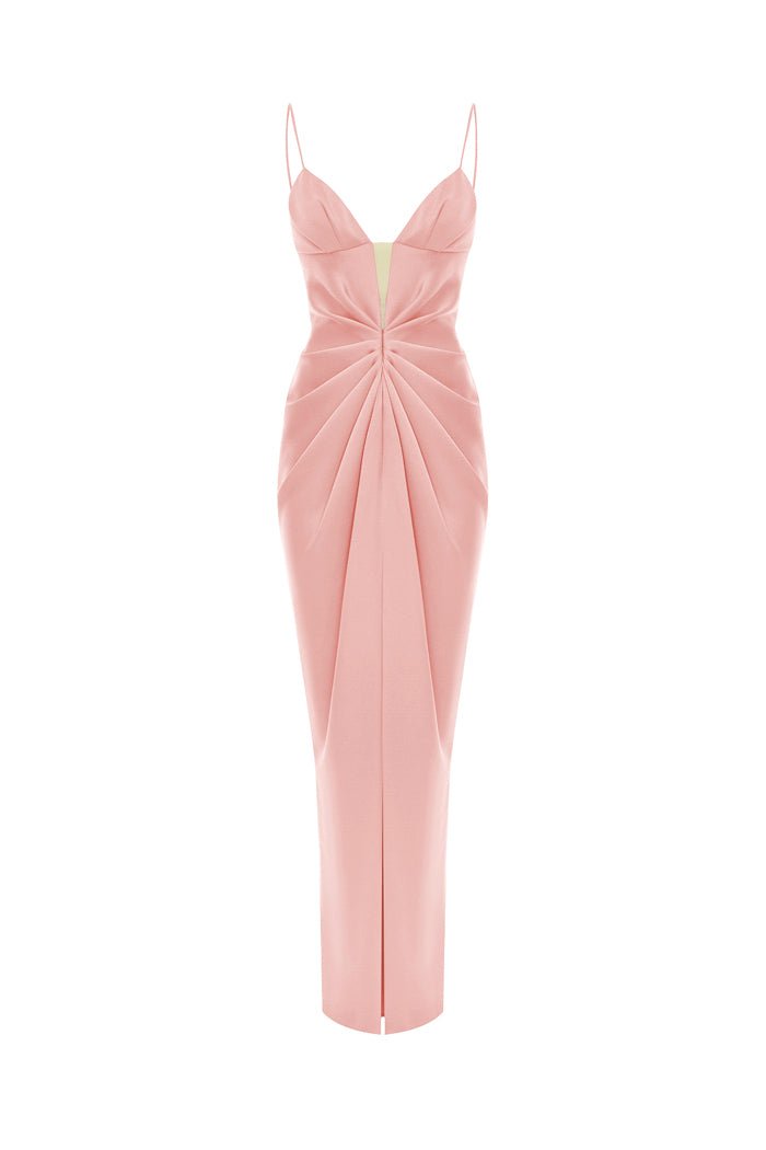 Rasario Draped Satin Maxi Dress With Cutout