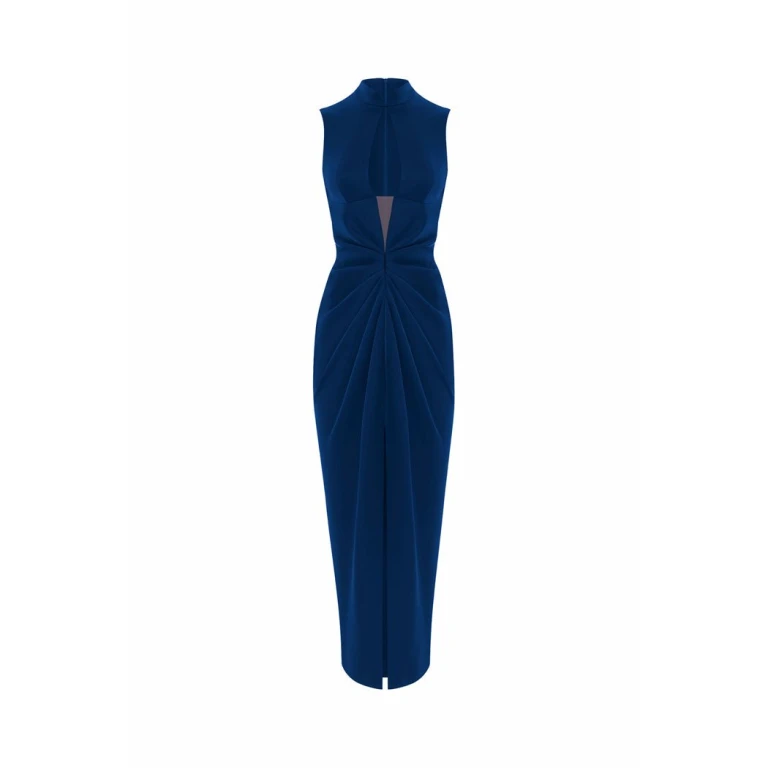 Rasario Draped Satin Midi Dress With A Cutout