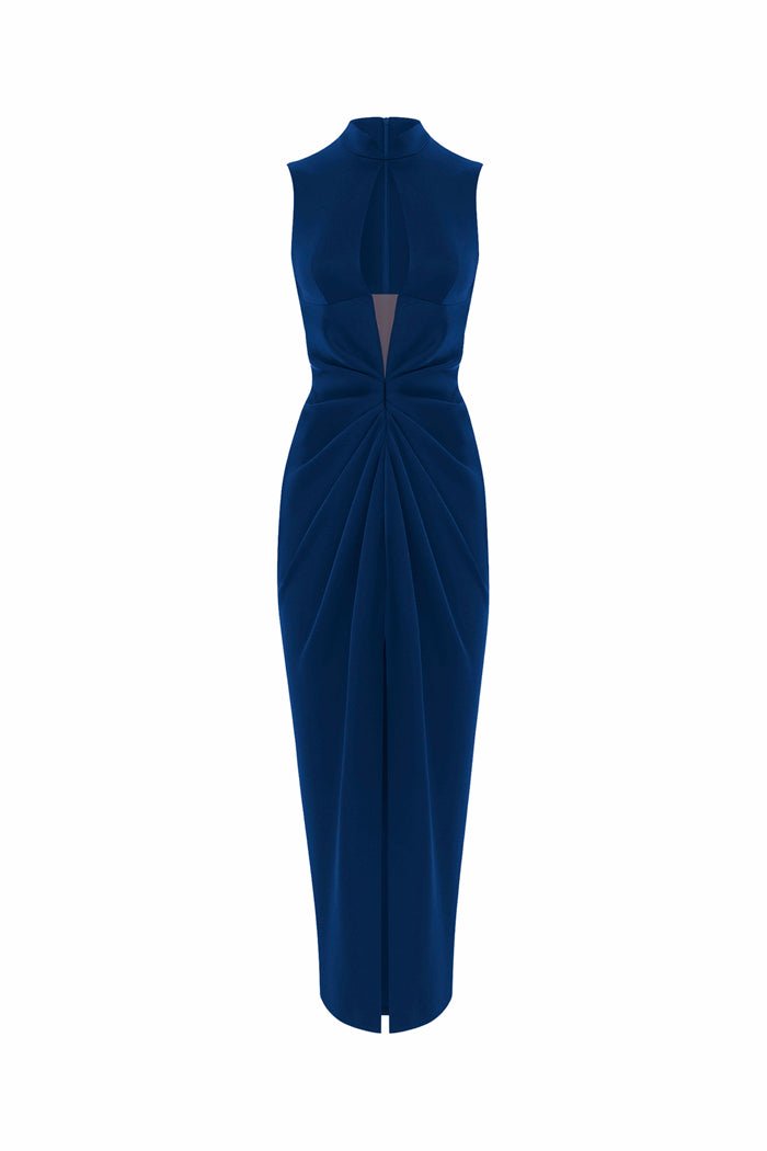 Rasario Draped Satin Midi Dress With A Cutout