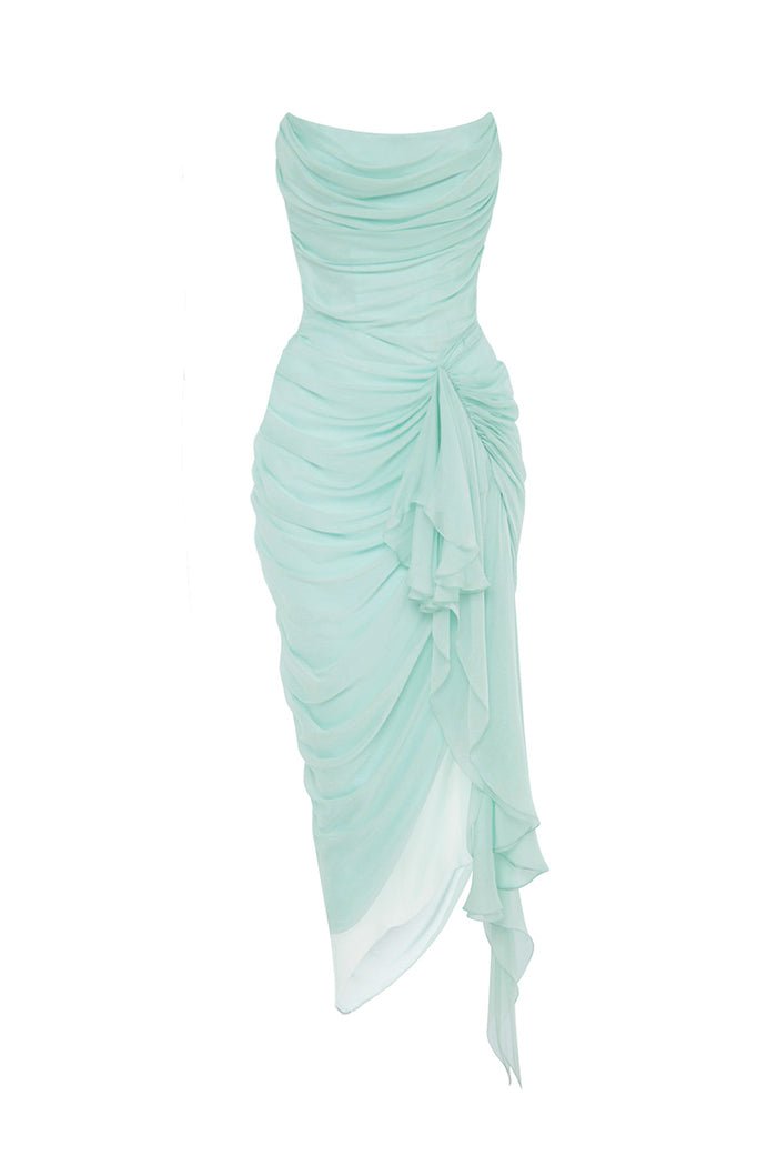 Rasario Draped Silk Chiffon Corset Midi Dress