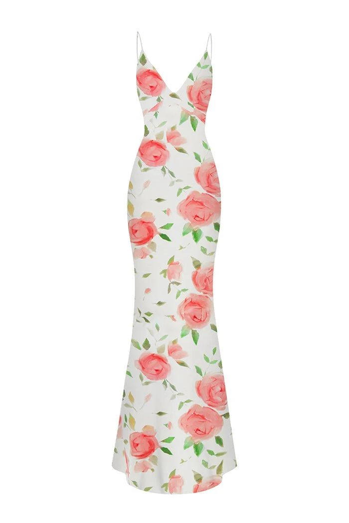 Rasario-Floral-Printed-Satin-Maxi-Dress Rasario Floral Printed Satin Maxi Dress