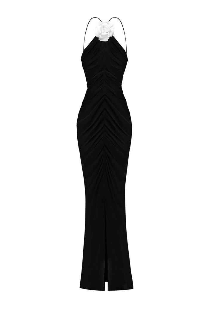 Rasario-Flower-Embellished-Chiffon-Maxi-Dress Rasario Flower Embellished Chiffon Maxi Dress