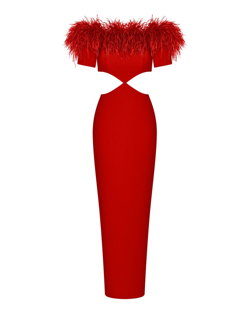 Rasario Fringe Crepe Maxi Dress With Cutouts