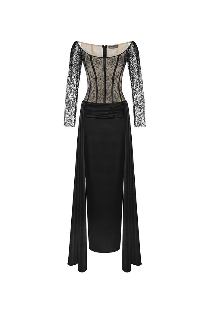 Rasario Lace And Satin Corset Gown Dress With A Train